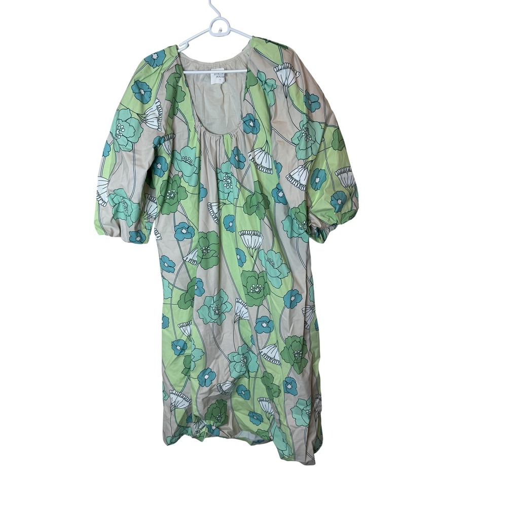 Hyacinth Houe Floral Puff-Sleeve Midi Dress in Green